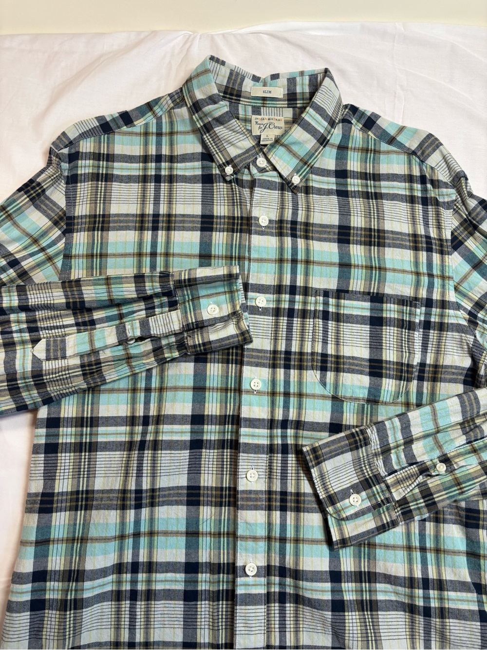J.CREW Men's Large Indian Madras Slim Long Sleeve Shirt Button Up Plaid, Casual